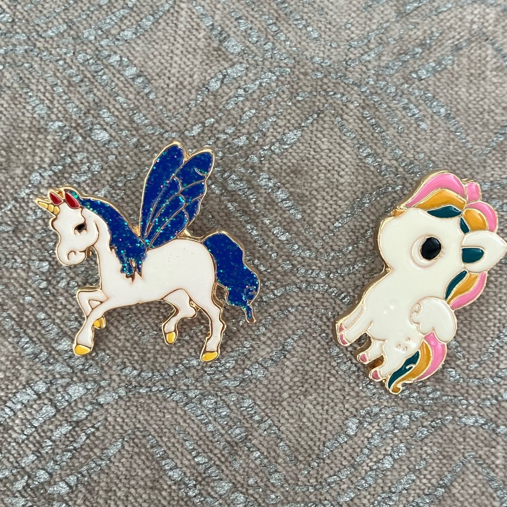 Two Colorful Pink and Blue Unicorn Enamel Pins